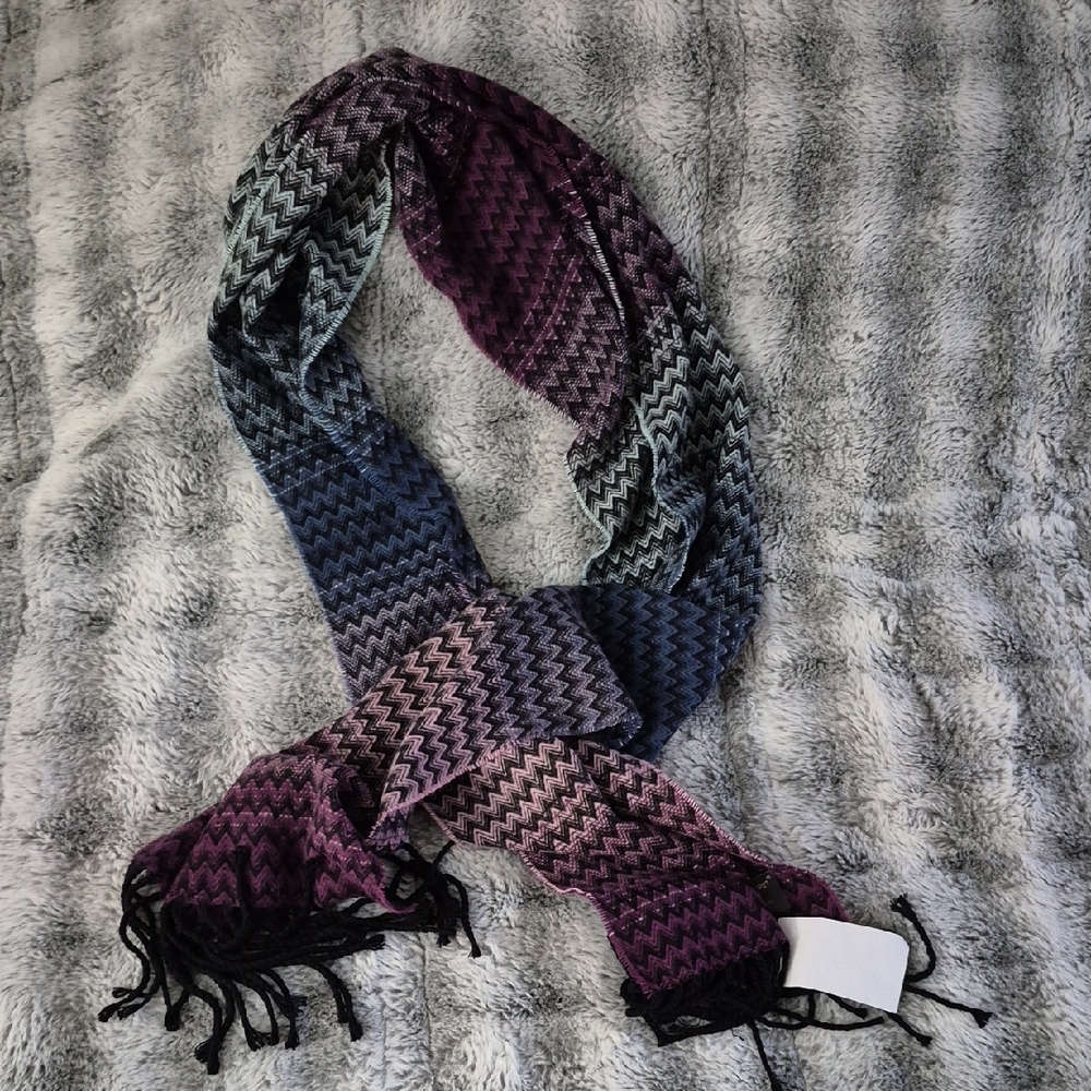 Kohl's 🖤 Purple and Blue Striped Scarf with Fringe (449)